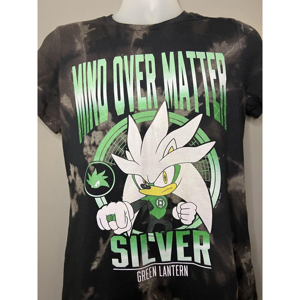 DC Comics x Sonic Silver Green Lantern Shirt Womens M Black Graphic Tee Top